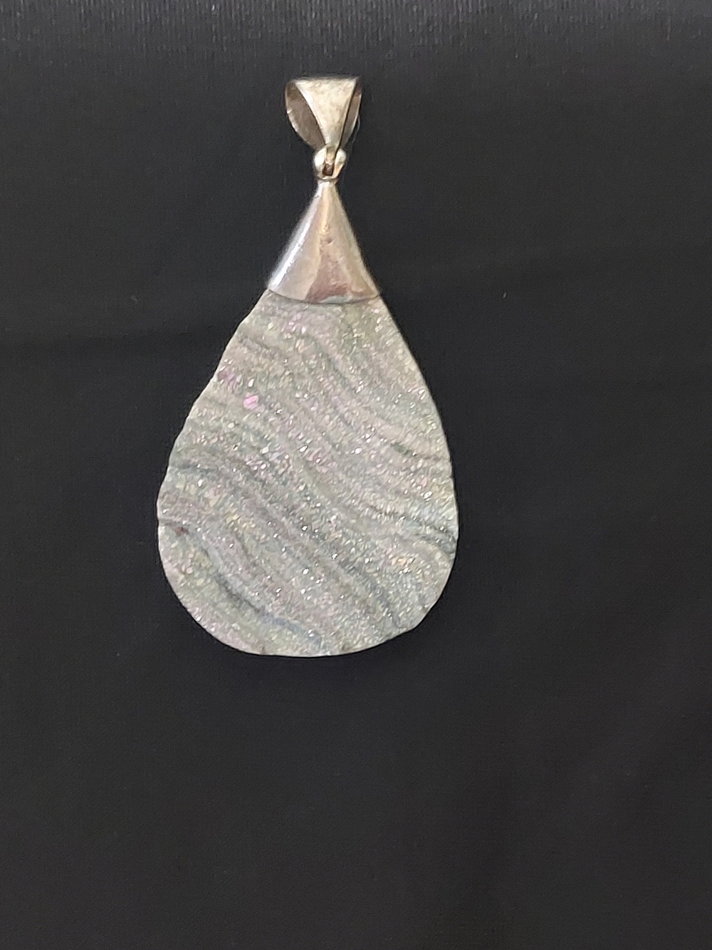 Grey Desert Druzy Pendant With Sterling Silver Bail